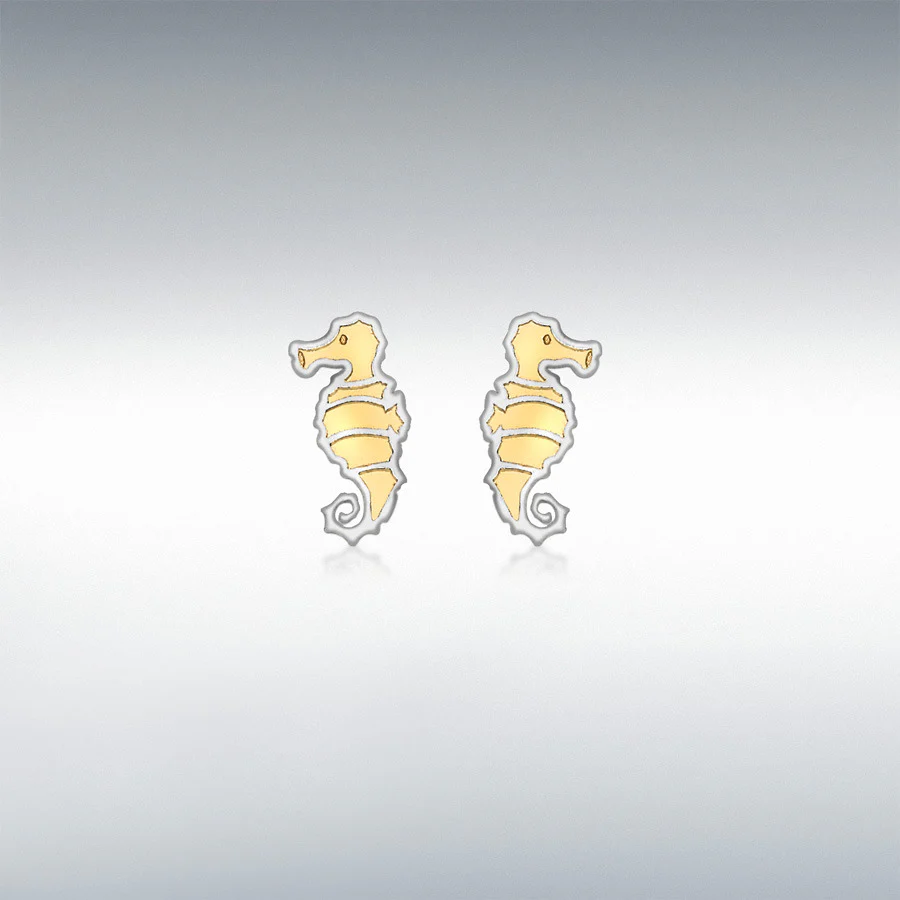 9CT 2-COLOUR GOLD 4MM X 9MM SEAHORSE STUD EARRINGS