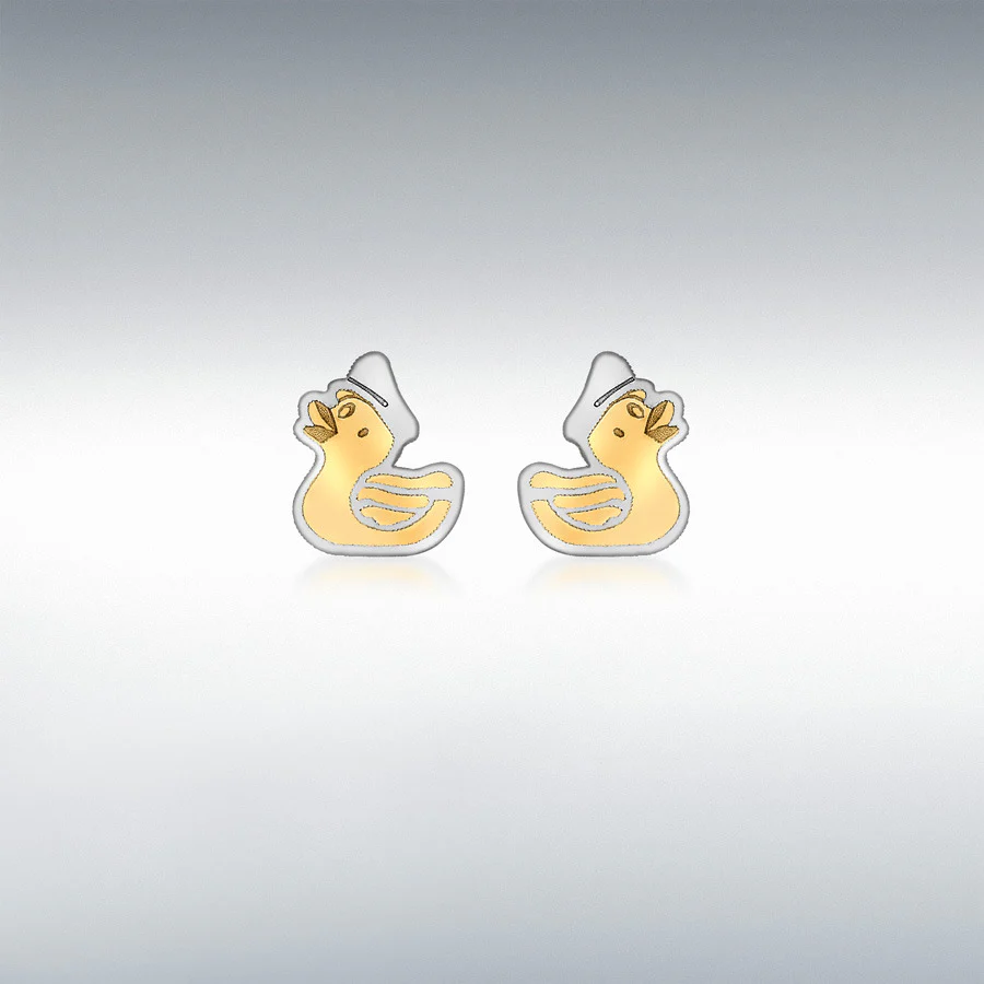 9CT 2-COLOUR GOLD 6MM X 8MM DUCK STUD EARRINGS