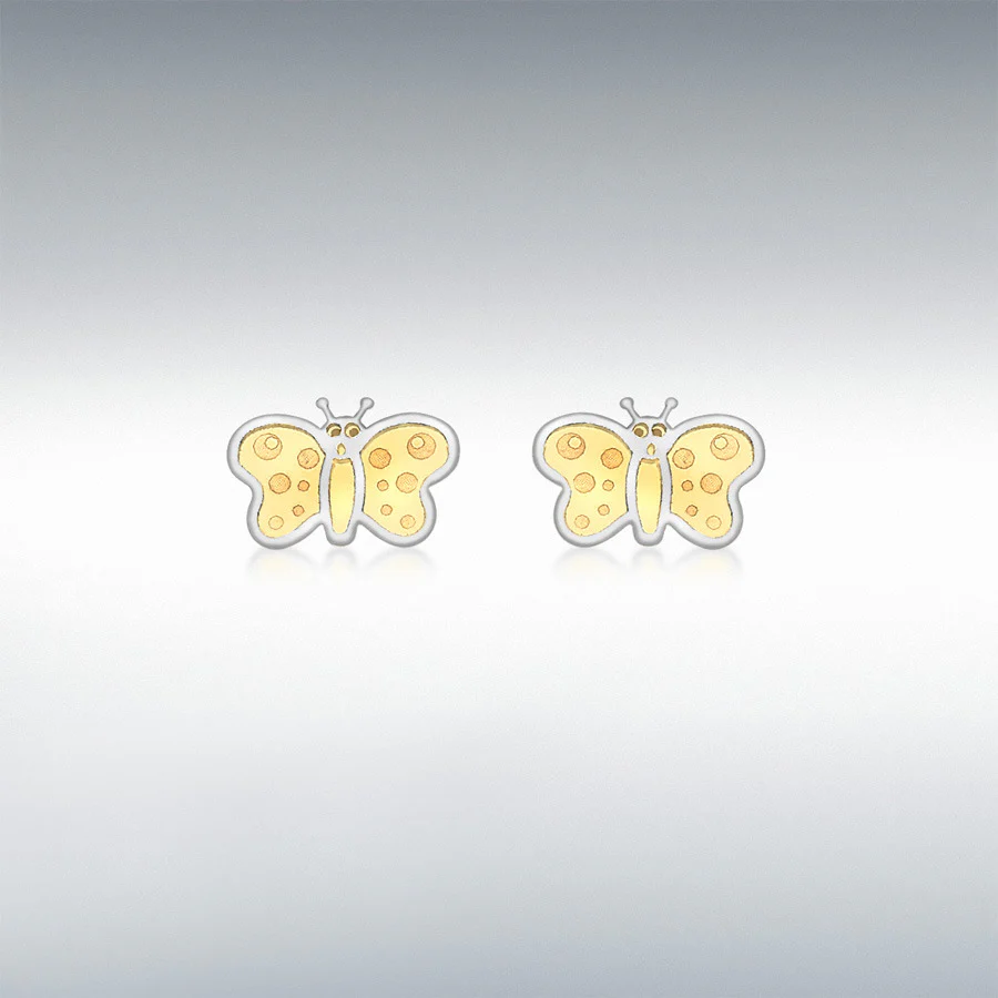 9CT 2-COLOUR GOLD 8MM X 6MM BUTTERFLY STUD EARRINGS