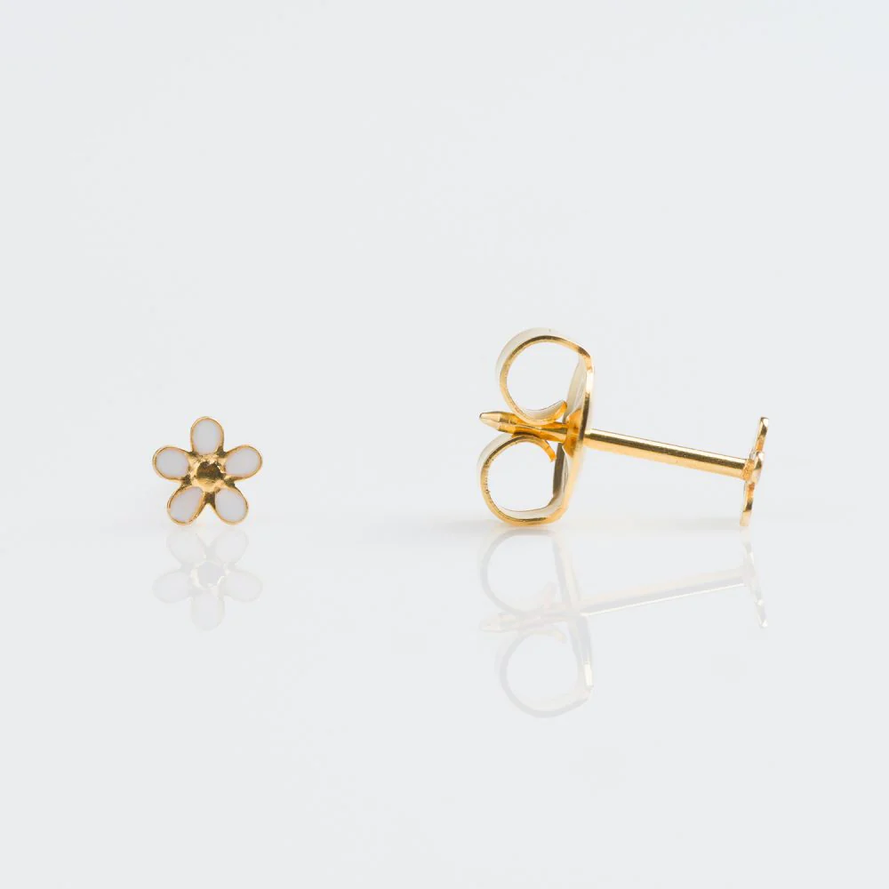 9CT GOLD MINI 5 PETAL FLOWER WITH WHITE CENTRE
