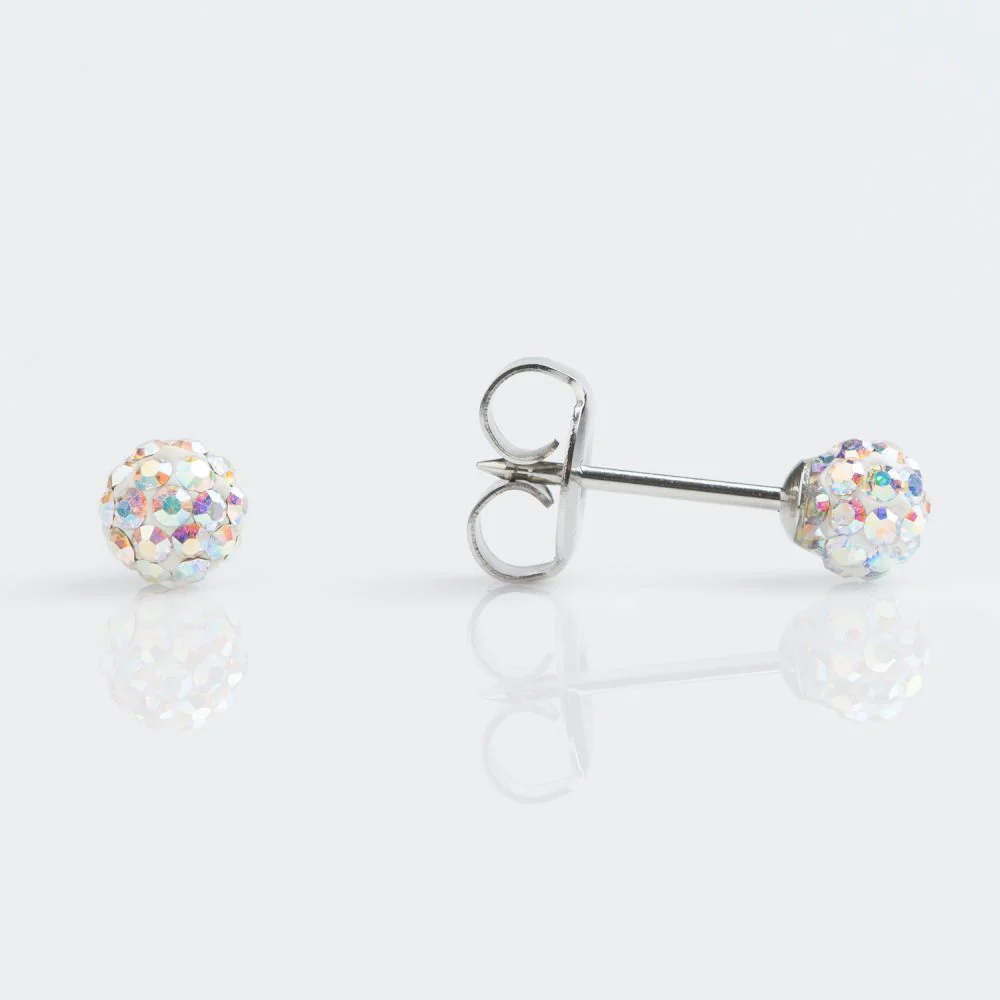 9CT WHITE GOLD 4.5MM FIREBALL AB CRYSTAL