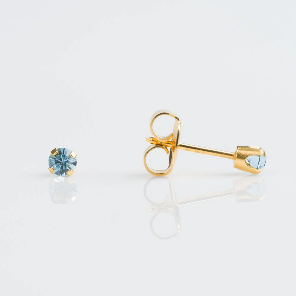 9CT GOLD TIFF. 3MM MARCH AQUAMARINE